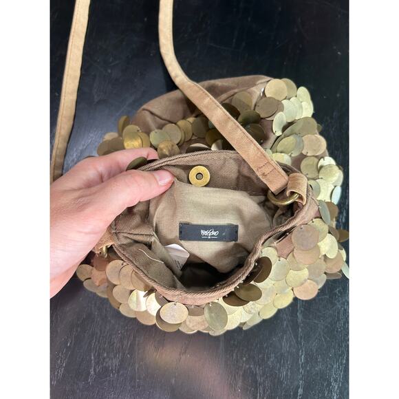 y2k- Metal Bronze Fish Scale Crossbody Bucket Bag- metallic some wear overall - Picture 5 of 8